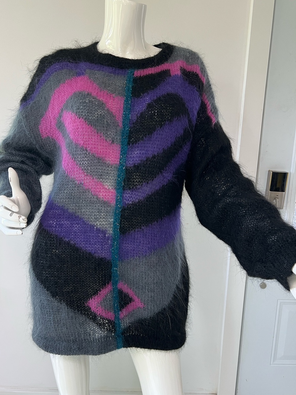 Made in Italy  Mohair-wool Sweater Oversized  funky colours Retro Vibe Medium